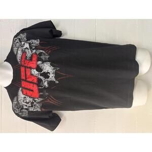 Y2K UFC red metallic logo tribal skull shirt NWOT S